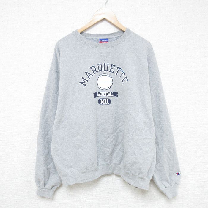 XL★古着 チャンピオン champion 長袖 スウェット メンズ 00年代 00s バスケットボール 大きいサイズ クルーネック グレー 霜降り 25jun04 中古 スエット トレーナー トップス