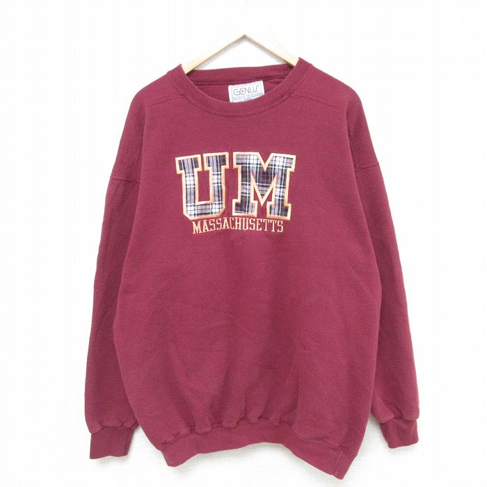 XL★古着 長袖 スウェット メンズ 90年代 90s UM クルーネック USA製 エンジ 25jun04 中古 スエット トレーナー トップス