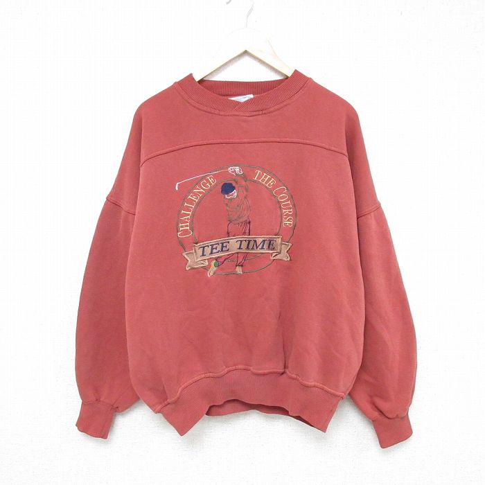 【50%OFF】XL★古着 長袖 スウェット メンズ 00年代 00s ゴルフ 刺繍 大きいサイズ クルーネック エンジ系 25jun04 中古 スエット トレーナー トップス