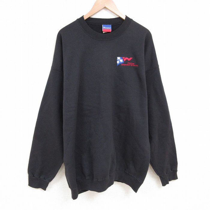 【50%OFF】XL★古着 チャンピオン champion 長袖 スウェット メンズ アメリカン 大きいサイズ ロング丈 クルーネック 黒 ブラック 25jun04 中古 スエット トレーナー トップス