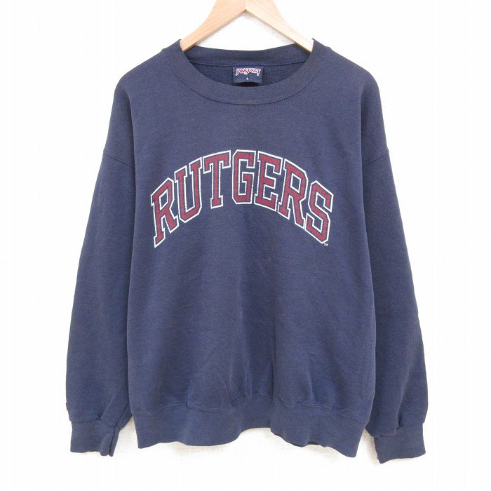 XL★古着 ジャンスポーツ 長袖 スウェット メンズ 00年代 00s ラドガーズ 大きいサイズ クルーネック 紺 ネイビー 25jun04 中古 スエット トレーナー トップス