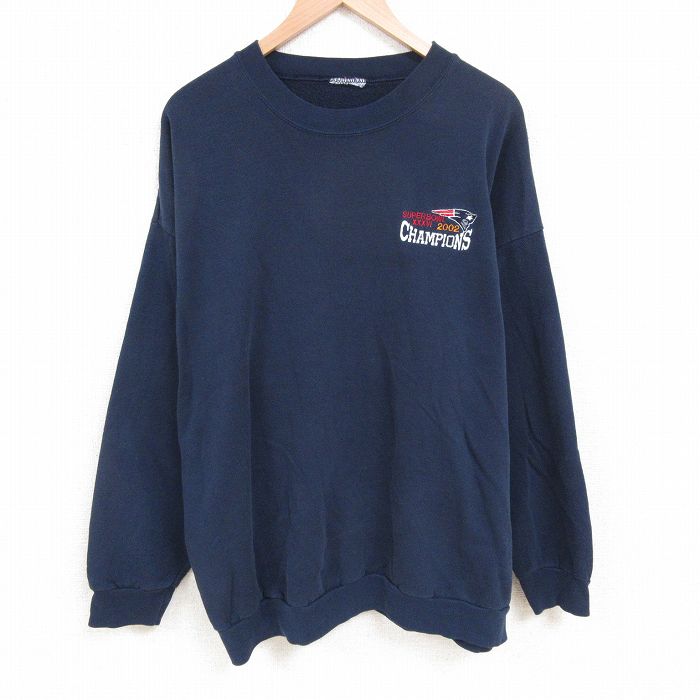 XL★古着 長袖 スウェット メンズ 00年代 00s NFL ニューイングランドペイトリオッツ 大きいサイズ クルーネック 紺 ネイビー アメフト スーパーボウル 25jun04 中古 スエット トレーナー トップス