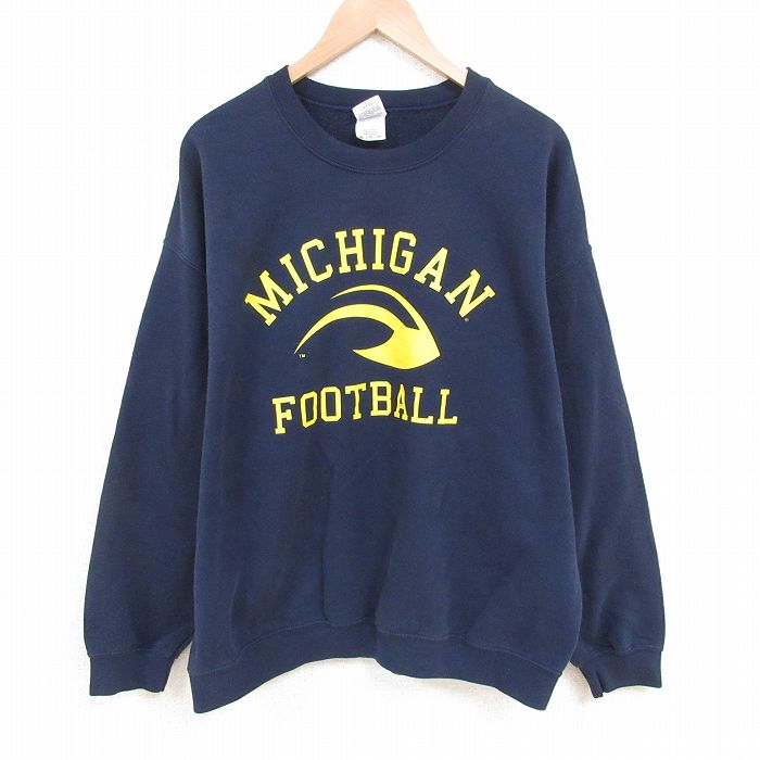 XL★古着 長袖 スウェット メンズ 00年代 00s ミシガン 大きいサイズ クルーネック 紺 ネイビー 25jun04 中古 スエット トレーナー トップス