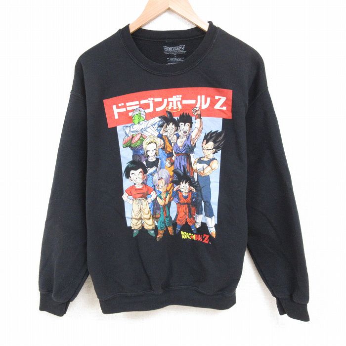 【20%OFF】L★古着 長袖 スウェット メンズ アニメ ドラゴンボールZ ベジータ クルーネック 黒 ブラック 25jun04 中古 スエット トレーナー トップス