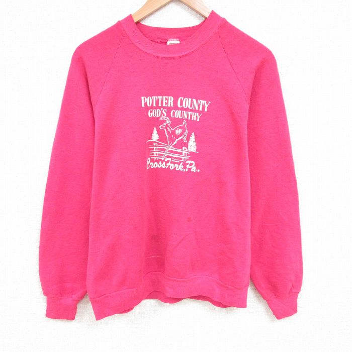 L★古着 ジャージーズ 長袖 スウェット メンズ 90年代 90s シカ ラグラン クルーネック USA製 ピンク 25jun04 中古 スエット トレーナー トップス