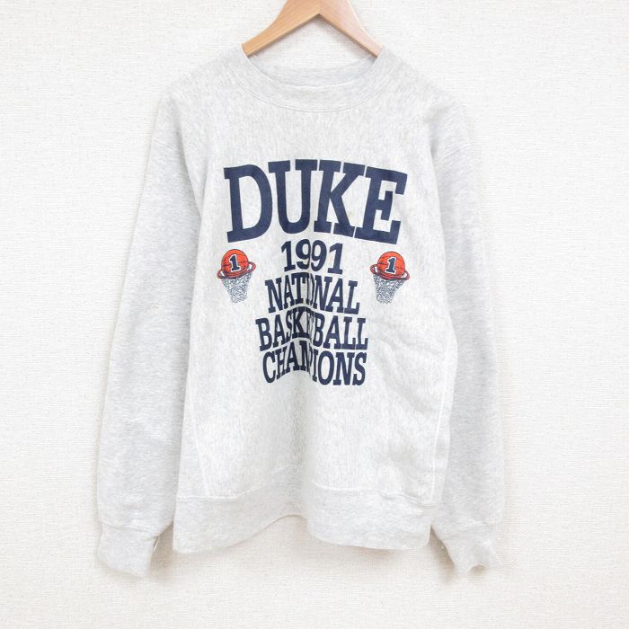 XL★古着 長袖 スウェット メンズ 90年代 90s DUKE 大きいサイズ クルーネック USA製 薄グレー 霜降り 25jun04 中古 スエット トレーナー トップス