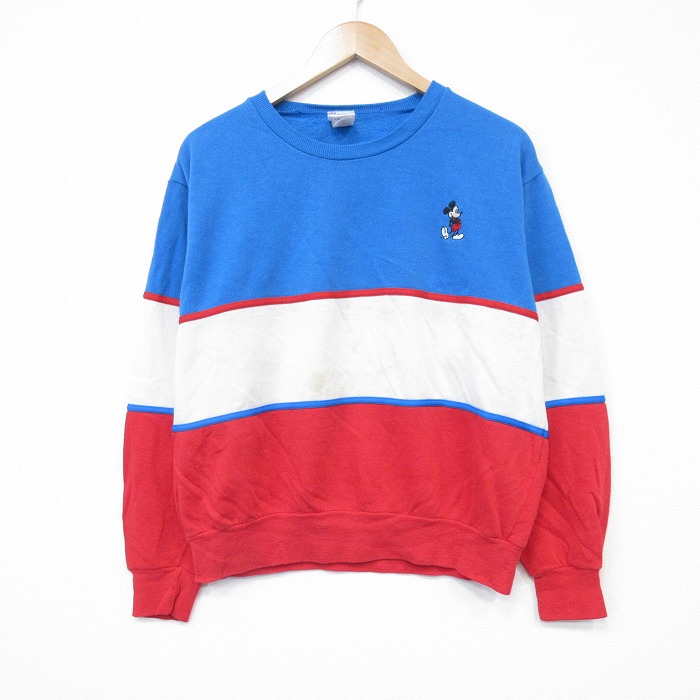 【20%OFF】L★古着 長袖 スウェット メンズ 80年代 80s ディズニー DISNEY ミッキー MICKEY MOUSE クルーネック USA製 水色他 【spe】 25oct01 中古 スエット トレーナー トップス