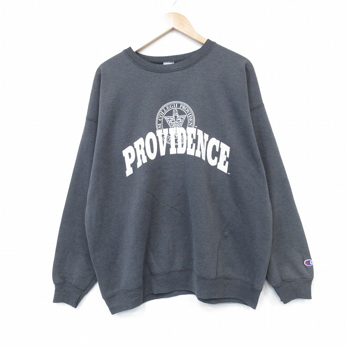 XL★古着 チャンピオン champion 長袖 スウェット メンズ 90年代 90s プロビデンス クルーネック 濃グレー 25oct01 中古 スエット トレーナー トップス