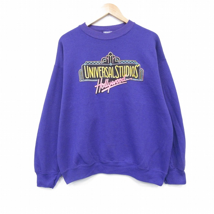 XL★古着 TULTEX 長袖 スウェット メンズ 90年代 90s ユニバーサルスタジオ クルーネック USA製 紫 パープル 25oct01 中古 スエット トレーナー トップス