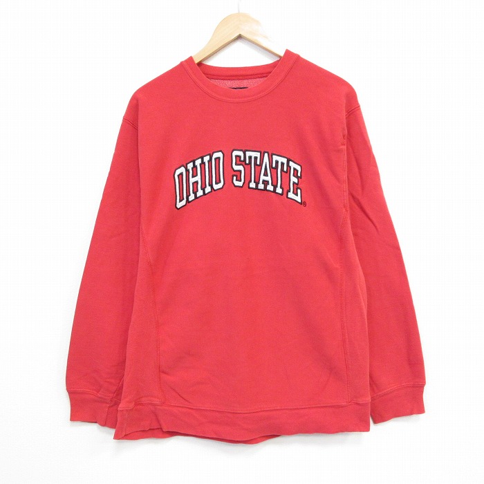 L★古着 STEVE&BARRYS 長袖 スウェット メンズ オハイオ クルーネック 赤 レッド 25oct01 中古 スエット トレーナー トップス