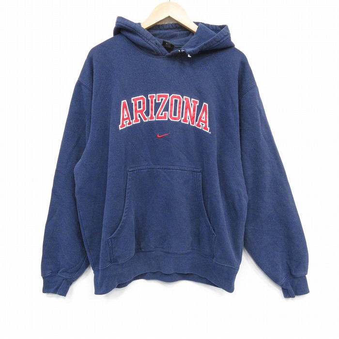 XL★古着 ナイキ NIKE 長袖 スウェット パーカー メンズ 00年代 00s アリゾナ 刺? 大きいサイズ 紺 ネイビー 25oct01 中古 スエット トレーナー トップス