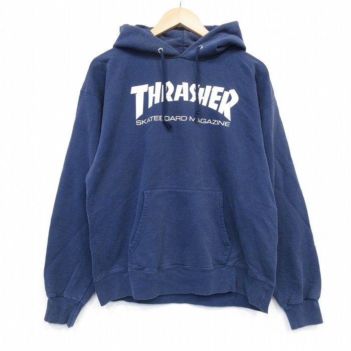 L★古着 スラッシャー 長袖 スウェット パーカー メンズ ビッグロゴ クルーネック 紺 ネイビー 25oct01 中古 スエット トレーナー トップス