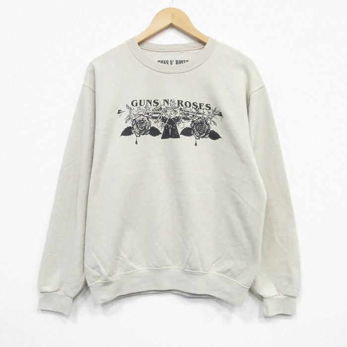 M★古着 長袖 ロック バンド スウェット メンズ ガンズアンドローゼス クルーネック ベージュ カーキ 25oct01 中古 スエット トレーナー トップス