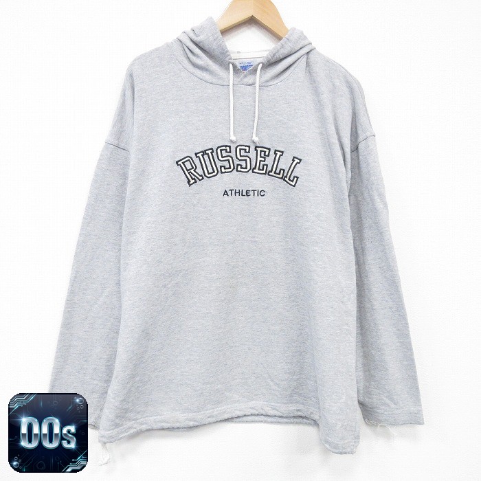 【50%OFF】ラッセル 00s 長袖パーカー ビッグロゴ グレー XL | 古着