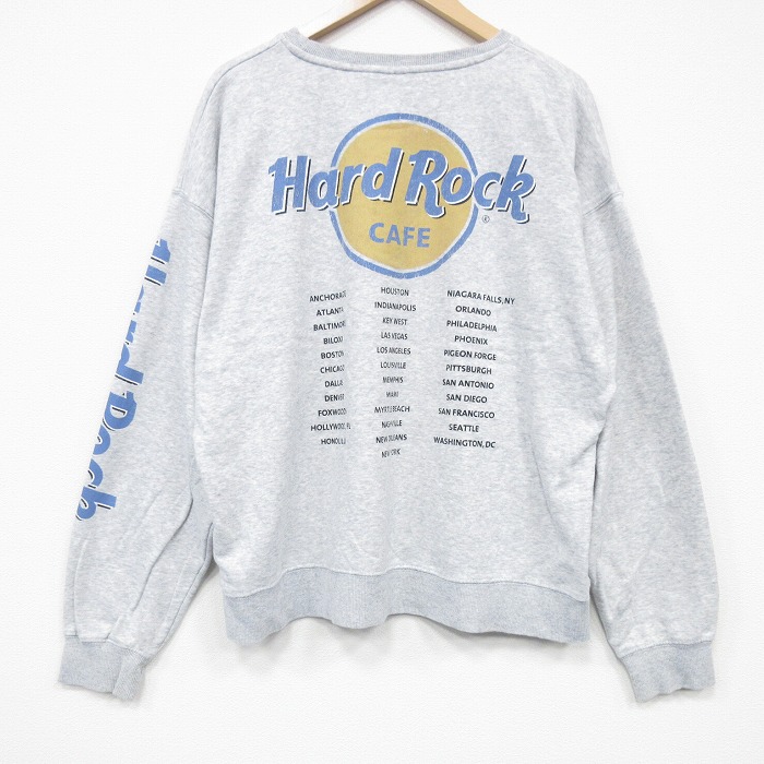 XL★古着 長袖 スウェット メンズ ハードロックカフェ クルーネック 薄グレー 霜降り 25oct03 中古 スエット トレーナー トップス