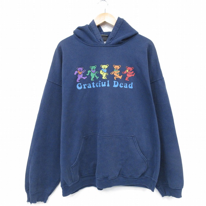 XL★古着 リキッドブルー 長袖 ロック バンド スウェット パーカー メンズ 00年代 00s グレイトフルデッド 大きいサイズ 濃紺 ネイビー 【spe】 25oct03 中古 スエット トレーナー トップス