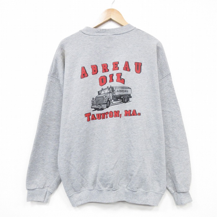 XL★古着 リー Lee 長袖 スウェット メンズ 00年代 00s タンクローリー 大きいサイズ クルーネック グレー 霜降り 25oct03 中古 スエット トレーナー トップス