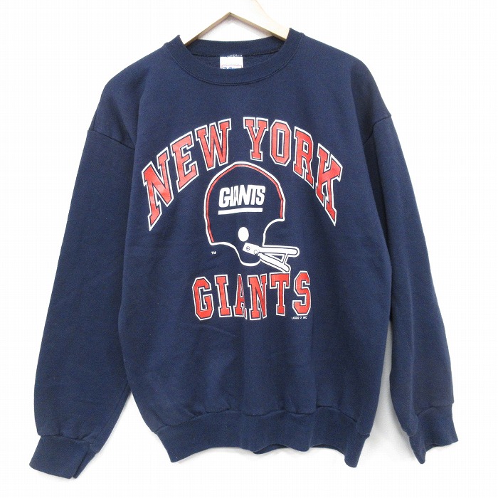L★古着 TULTEX 長袖 スウェット メンズ 80年代 80s NFL ニューヨークジャイアンツ クルーネック 紺 ネイビー アメフト スーパーボウル 25oct03 中古 スエット トレーナー トップス