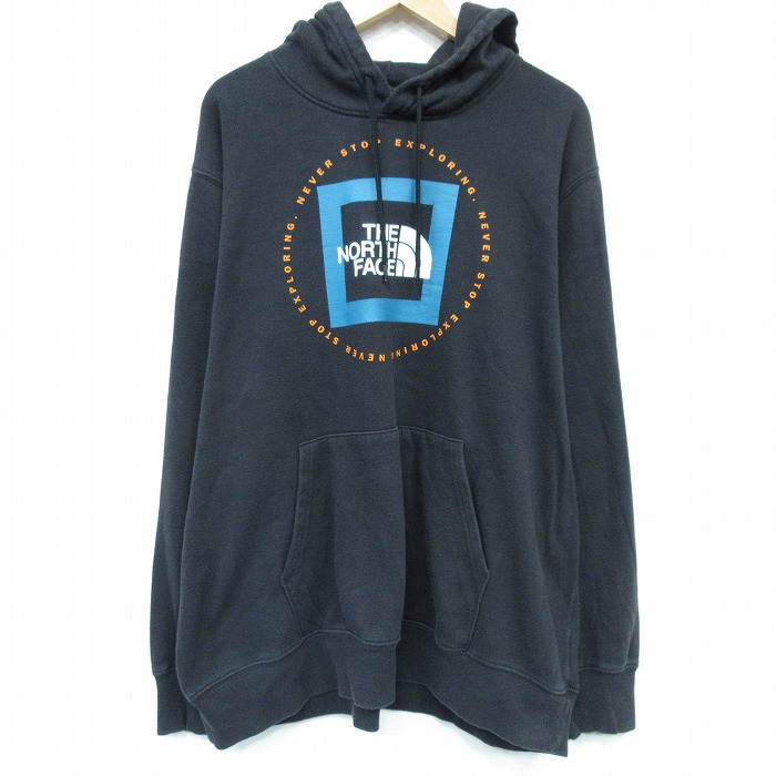 XL★古着 ノースフェイス THE NORTH FACE 長袖 スウェット パーカー メンズ ビッグロゴ 大きいサイズ 黒 ブラック 25oct03 中古 スエット トレーナー トップス