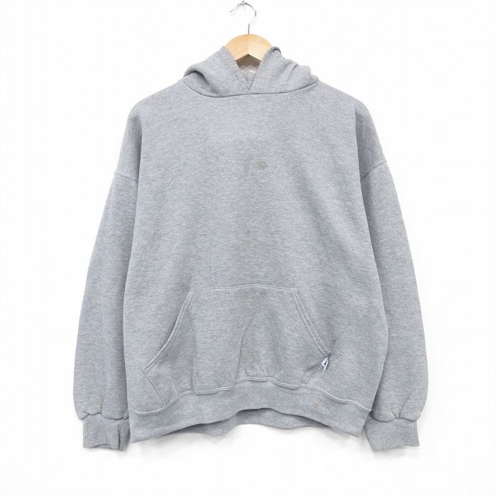 XL★古着 ラッセル 長袖 スウェット パーカー メンズ 無地 薄グレー 霜降り 25oct02 中古 スエット トレーナー トップス