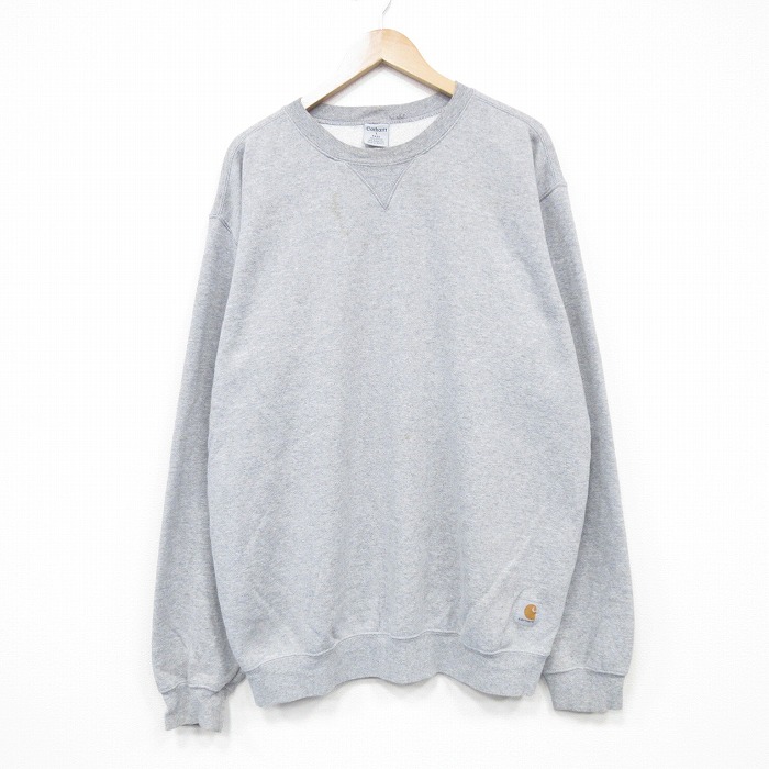 XL★古着 カーハート Carhartt 長袖 スウェット メンズ 無地 大きいサイズ クルーネック グレー 霜降り 25oct02 中古 スエット トレーナー トップス
