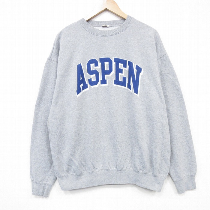 XL★古着 長袖 スウェット メンズ ASPEN クルーネック グレー 霜降り 25oct02 中古 スエット トレーナー トップス