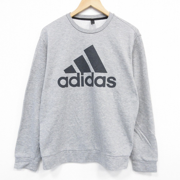 L★古着 アディダス adidas 長袖 スウェット メンズ ビッグロゴ クルーネック グレー 霜降り 25oct02 中古 スエット トレーナー トップス