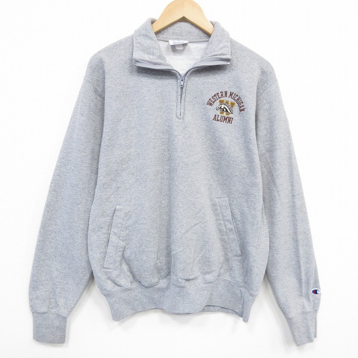 L★古着 チャンピオン champion 長袖 ハーフジップ スウェット メンズ 鳥 グレー 霜降り 25oct02 中古 スエット トレーナー トップス