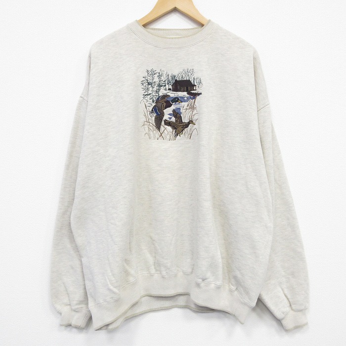 00s 長袖スウェット 鳥刺繍 グレー XL | 古着