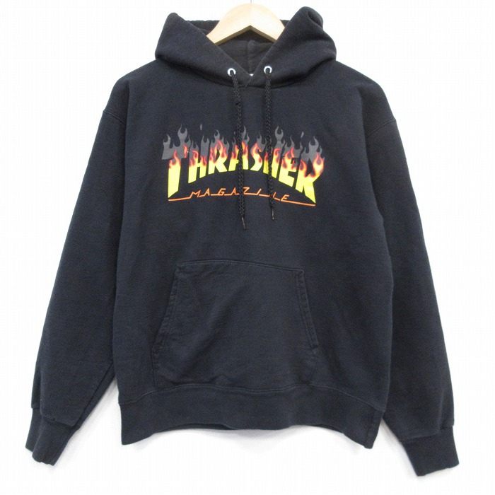 M★古着 スラッシャー 長袖 スウェット パーカー メンズ ビッグロゴ 黒 ブラック 25oct04 中古 スエット トレーナー トップス