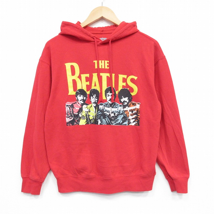 M★古着 長袖 ロック バンド スウェット パーカー メンズ ビートルズ The Beatles 赤 レッド 25oct04 中古 スエット トレーナー トップス