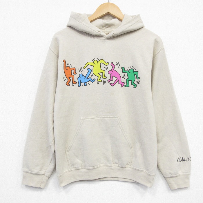 S★古着 リップルジャンクション 長袖 スウェット パーカー メンズ キースへリング 薄ベージュ カーキ 25oct04 中古 スエット トレーナー トップス