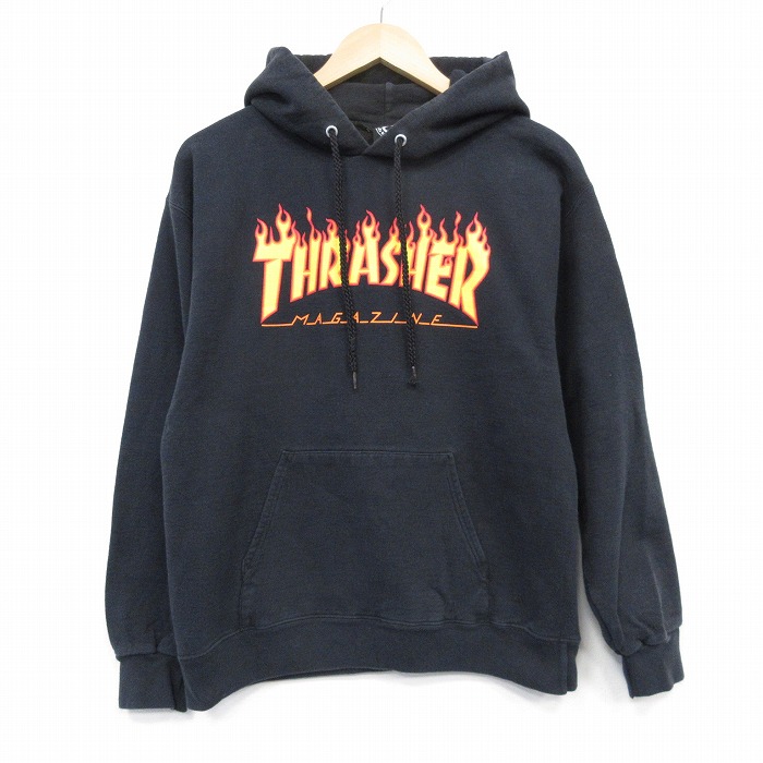 S★古着 スラッシャー 長袖 スウェット パーカー メンズ ビッグロゴ 黒 ブラック 25oct04 中古 スエット トレーナー トップス