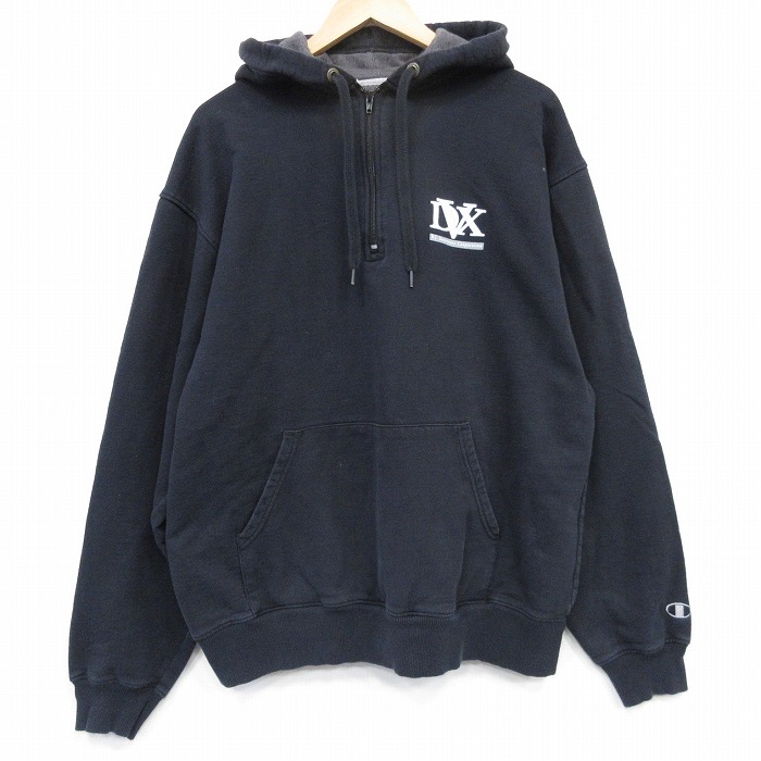 XL★古着 チャンピオン champion 長袖 ハーフジップ スウェット パーカー メンズ DVX 黒 ブラック 25oct04 中古 スエット トレーナー トップス