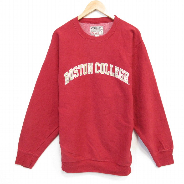 L★古着 STEVE&BARRYS 長袖 スウェット メンズ ボストン カレッジ クルーネック 赤 レッド 25oct03 中古 スエット トレーナー トップス