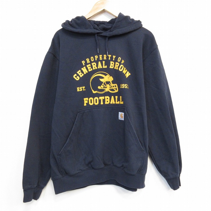 XL★古着 カーハート Carhartt 長袖 スウェット パーカー メンズ フットボール 大きいサイズ 黒 ブラック 25oct03 中古 スエット トレーナー トップス