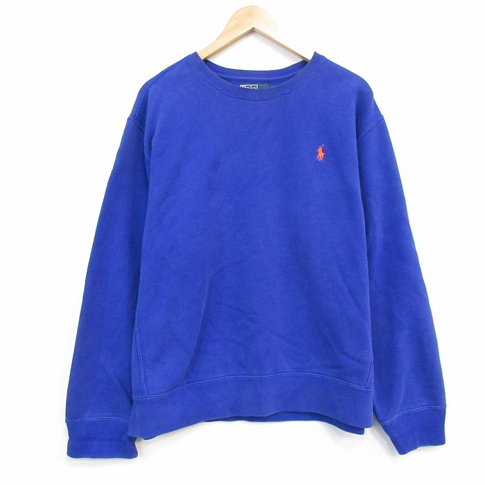 XL★古着 ラルフローレン Ralph Lauren 長袖 ブランド スウェット メンズ 90年代 90s ワンポイントロゴ 大きいサイズ クルーネック 青 ブルー 【spe】 25oct03 中古 スエット トレーナー トップス