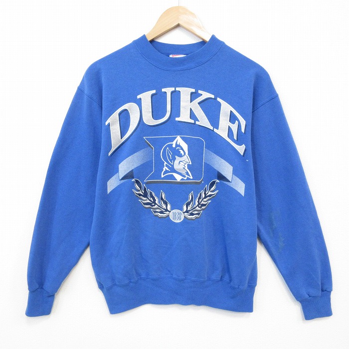 M★古着 ヘインズ Hanes 長袖 スウェット メンズ 90年代 90s DUKE クルーネック 薄紺 ネイビー 25oct03 中古 スエット トレーナー トップス