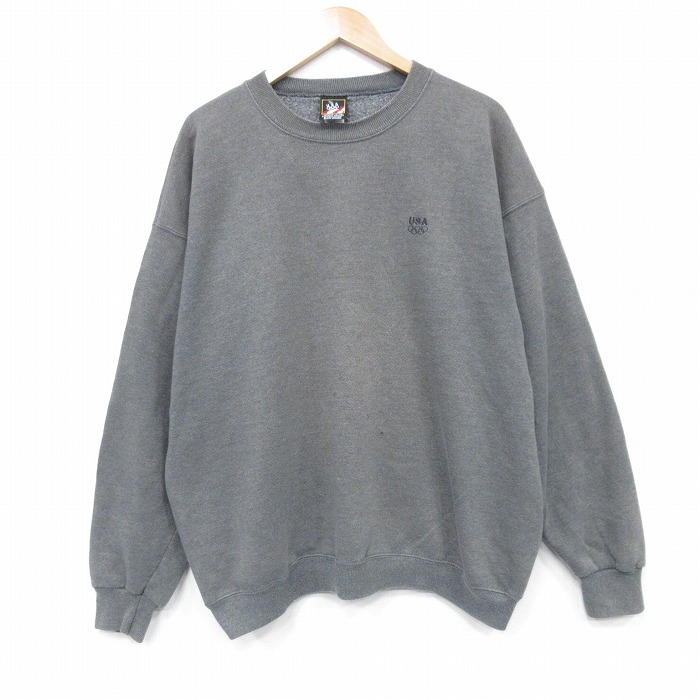 XL★古着 JCペニー 長袖 スウェット メンズ 90年代 90s USAオリンピック 大きいサイズ クルーネック USA製 濃グレー 霜降り 25oct04 中古 スエット トレーナー トップス