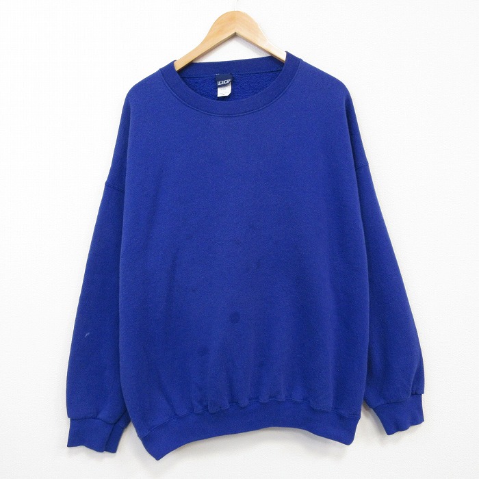 XL★古着 長袖 スウェット メンズ 90年代 90s 無地 大きいサイズ クルーネック USA製 青 ブルー 25oct04 中古 スエット トレーナー トップス