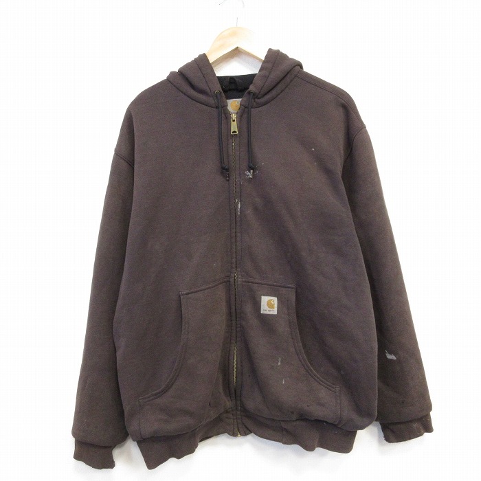 L★古着 カーハート Carhartt 長袖 フルジップ スウェット パーカー メンズ こげ茶 ブラウン 25oct04 中古 スエット トレーナー トップス