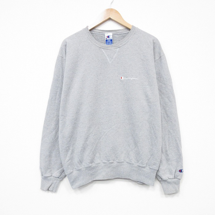 XL★古着 チャンピオン champion 長袖 スウェット メンズ 90年代 90s ワンポイントロゴ クルーネック グレー 霜降り 25oct04 中古 スエット トレーナー トップス