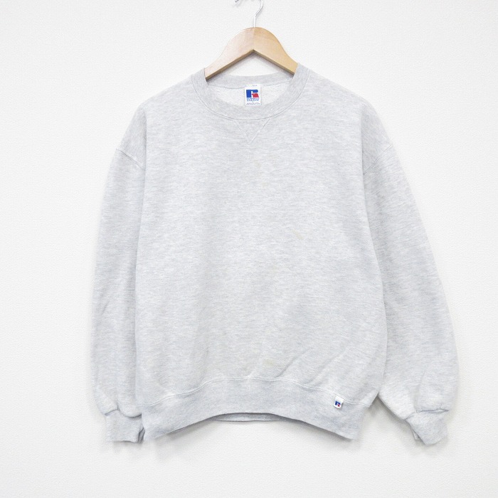 【20%OFF】L★古着 ラッセル 長袖 スウェット メンズ 90年代 90s 無地 クルーネック USA製 薄グレー 霜降り 25oct04 中古 スエット トレーナー トップス