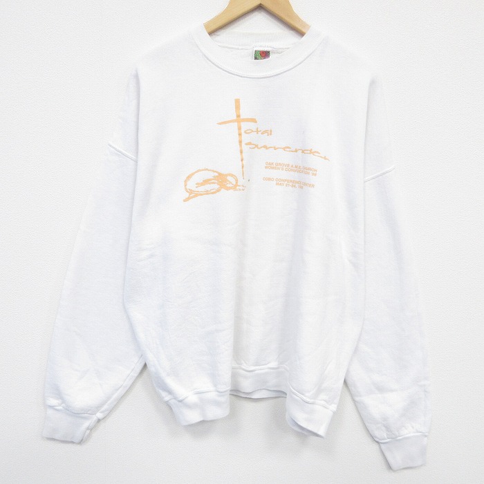 XL★古着 フルーツオブザルーム 長袖 スウェット メンズ 90年代 90s 教会 大きいサイズ クルーネック 白 ホワイト 【spe】 25oct07 中古 スエット トレーナー トップス