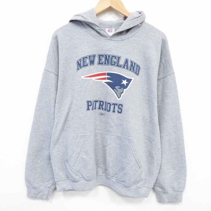 XL★古着 長袖 スウェット パーカー メンズ NFL ニューイングランドペイトリオッツ 大きいサイズ グレー 霜降り アメフト スーパーボウル 25oct07 中古 スエット トレーナー トップス