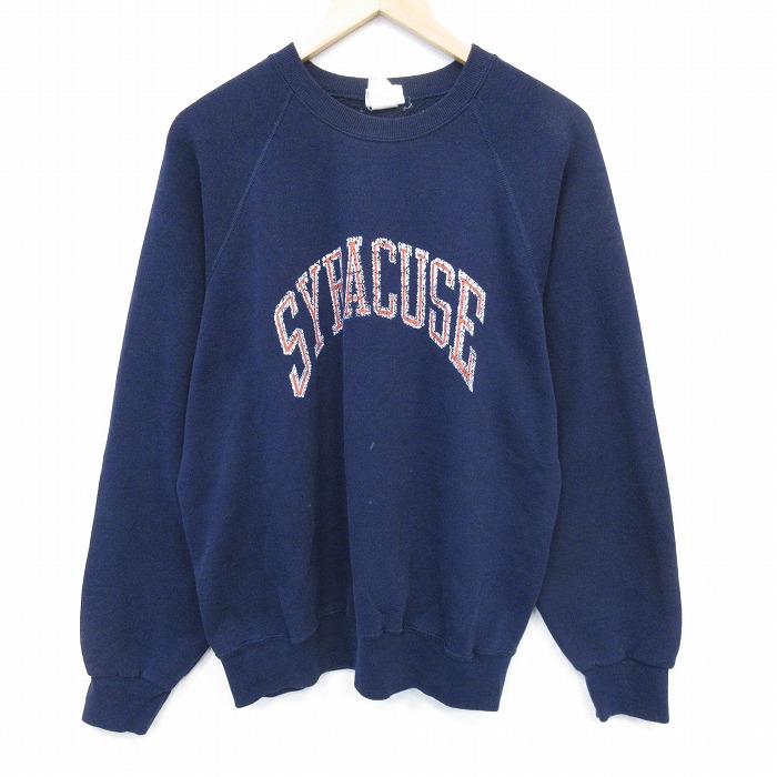 L★古着 長袖 スウェット メンズ 80年代 80s シラキュース ラグラン クルーネック 紺 ネイビー 25oct07 中古 スエット トレーナー トップス