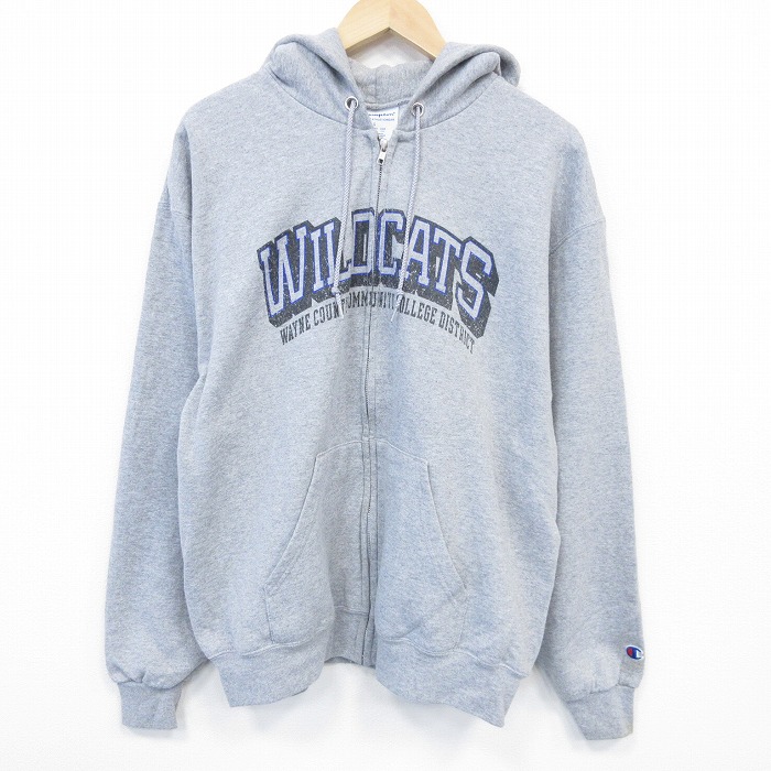 XL★古着 チャンピオン champion 長袖 フルジップ スウェット パーカー メンズ ワイルドキャッツ グレー 霜降り 25oct07 中古 スエット トレーナー トップス