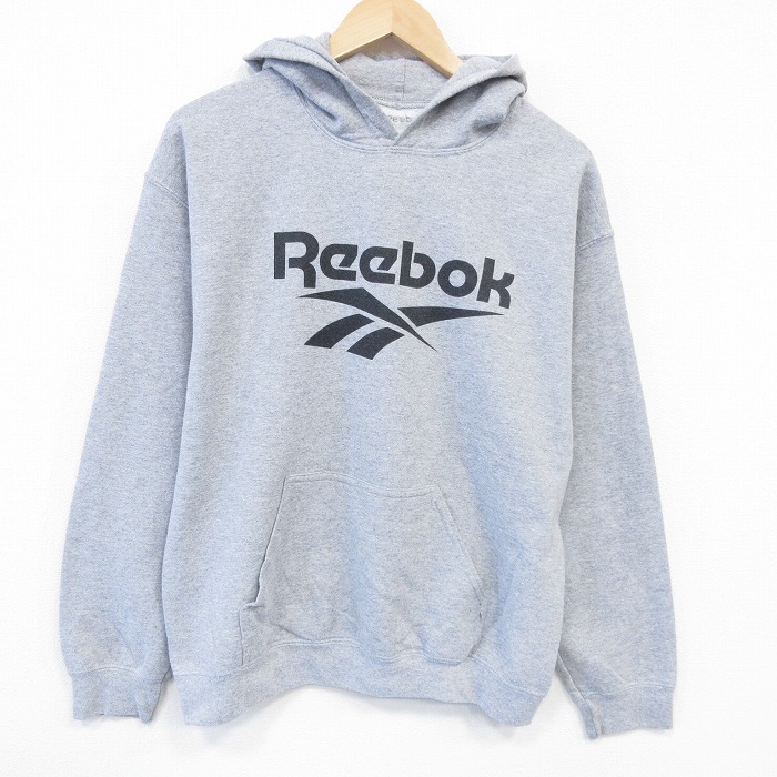 L★古着 リーボック REEBOK 長袖 スウェット パーカー メンズ ビッグロゴ グレー 霜降り 25oct07 中古 スエット トレーナー トップス