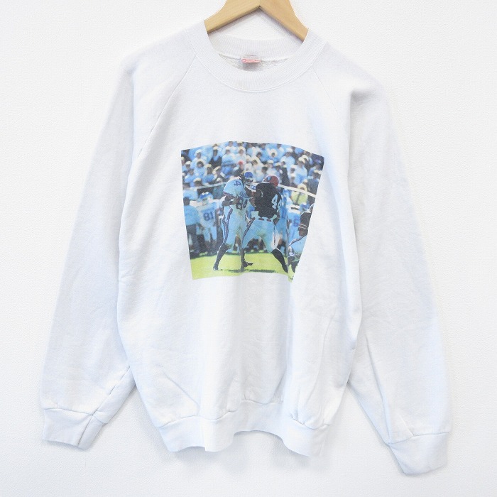 XL★古着 フルーツオブザルーム 長袖 スウェット メンズ 80年代 80s アメフト フォトプリント ラグラン クルーネック USA製 白 ホワイト 25oct07 中古 スエット トレーナー トップス