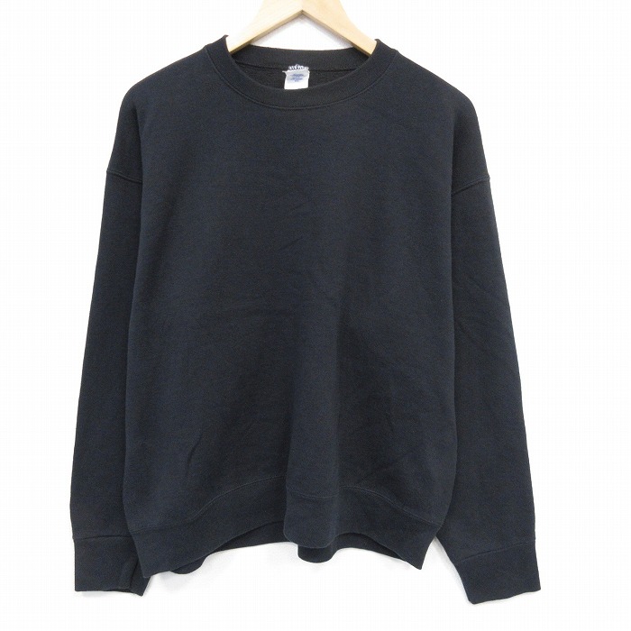 XL★古着 フルーツオブザルーム 長袖 スウェット メンズ 無地 クルーネック 黒 ブラック 25oct07 中古 スエット トレーナー トップス